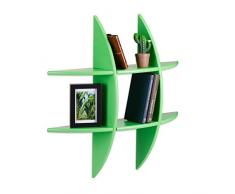 Relaxdays 10021903_53 Mensola da Parete 6 Scomparti, Forma Rotonda, Profondità 17 cm, Porta-CD, Pensile, Verde