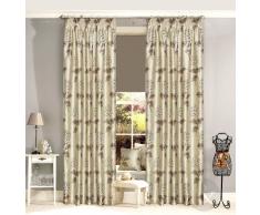 A Soli Contempo 90x90 Pollici Foderato (Annata Shabby Chic) Tende Faux Seta con Stampa Floreale Nastro Matita Pleat Foderato Tenda, Beige