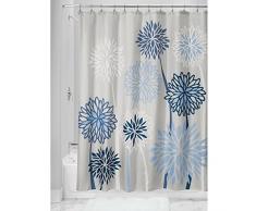 InterDesign Botanical Poly Tende per doccia in tessuto impermeabile, Tenda vasca da bagno in poliestere con allegro motivo floreale, grigio e blu