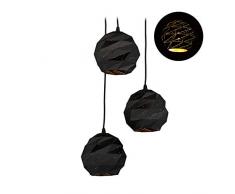 relaxdays Lampadario a 3 Luci, Design Vintage, Sferico & Geometrico, E14, Lampada in Metallo, Altezza 126 cm, nero/oro, 1 Pz