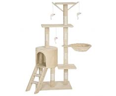 Albero per Gatto con Graffiatoio Cuccia Giocattolo Gatti Parco Giochi Tiragraffi in Sisal Naturale 150 x 50 x 35 cm (Colore Beige Matis 30060)