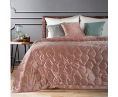 Eurofirany, copriletto in velluto a nido dape trapuntato, elegante e glamour per camera da letto, soggiorno, camera degli ospiti, salotto e salotto rosa scuro, 220 x 240 cm
