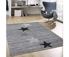 VIMODA Tappeto Moderno Design Grigio Nero Bianco Pelo Corto Stelle Motivo - Pratico e Top qualità - Grigio, 160x230 cm