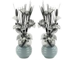Flourish Creative Florals Abbinabili Coppia di Nero e Bianco Fiori Artificiali in Vaso Grigio, Decorazioni per la tavola, Accessori per la casa, Regali, Ornamenti, Altezza 32 cm