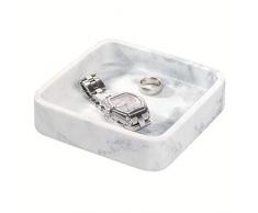 iDesign Vassoio organizer multiuso, Piccolo contenitore cosmetici in resina stile marmo per lâarea lavandino, Contenitore portachiavi e portaoggetti quadrato, bianco