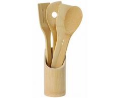 Excellent Houseware Cucchiaio di Legno Set/Set di Posate da Cucina in bambù 5 Pezzi con Cucchiaio Loch Palette Spatola Spatola e Rotondo Cestino