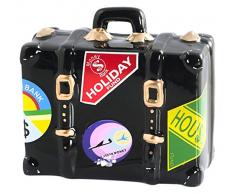 Home Suitcase Salvadanaio, Ceramica, Nero, 15x7x14 cm
