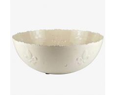 Better & Best Ondas Flor Insalatiera in metallo smaltato, rotonda, 32 cm, con bordo dentato, decorato con fiori di giglio, colore bianco, dimensioni 32 x 32 x 14 cm