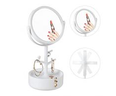 Relaxdays, Bianco Specchio Trucco, Albero Portagioie e Ripiano, per Trucco & Acconciatura, Specchietto, 35x18,5x15,5 cm, plastica, Vetro, 1 pz