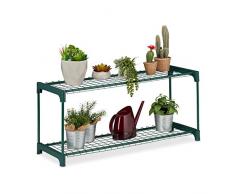 Relaxdays Mobiletto per Piante, 2 Ripiani, per Vasi di Fiori & Piante, Interni, Metallo, Plastica, 40,5x91x28,5, Verde, Acciaio, 1 pz