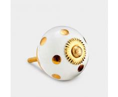 Pushka Home oro bianco Spotted pomello armadio in ceramica. 40Â mm color oro, dipinta a pois con manico bianco. Adatte a porte fino a 27Â mm. Con fissaggio color oro. Aggiungere ottone metallico tocca to your furniture. Ornato oro accento manopola.
