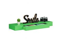 Relaxdays 10021906_53 Mensola da Parete con Cassetto, Design, Profondità 25 cm, per Soggiorno, Cameretta, Verde