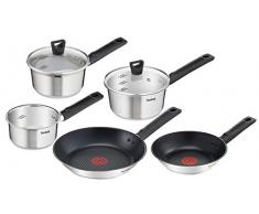 Tefal B906S544 - Set di pentole Simpleo, in acciaio INOX, 5 pezzi, pentole da 14 cm, pentole da 16 cm e 18 cm, padelle da 20/24 cm