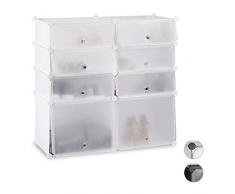 Relaxdays Scarpiera 8 Scomparti, Mobile Porta-Scarpe, Scaffale Componibile in Plastica, HxLxP: 91 x 94,5 x 36,5 cm, Bianco