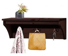 LifeStyleDesign - Mensola da Parete Blair, 3 Ganci, in Legno, Havanna, 51 x 20 x 18 cm