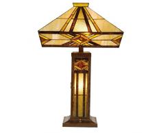Lumilamp 5LL-5520 - Lampada da tavolo Art Deco Tiffany, 42 x 71 cm, 2 x E27, max 60 W, realizzata a mano, paralume in vetro