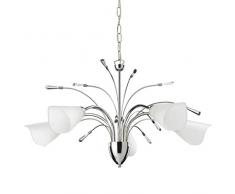 ONLI Zampillo- Lampadario 5 Luci cromo con Puntali in Cristallo e Vetri Satinati, Bianco