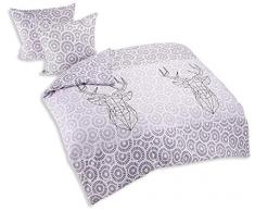 AmeliaHome Snuggy Collection - Biancheria da Letto in Flanella, 100% Cotone, con Copripiumino, Chiusura Lampo, Castoro Cotone, My Deer Friend, 135x200 + 80x80