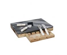 Porcellana Tagliere in Marmo Kouros con cassetto in Legno e 4 Diversi coltelli da Formaggio, Legno, 0,1 x 0,1 x 0,1 cm