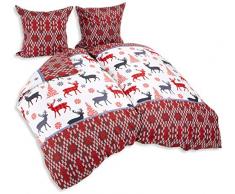 AmeliaHome Snuggy Collection - Biancheria da Letto in Flanella, 100% Cotone, con Copripiumino, Chiusura Lampo, Castoro Cotone, Winter Extravaganza, 2 * 135x200 + 2 * 80x80