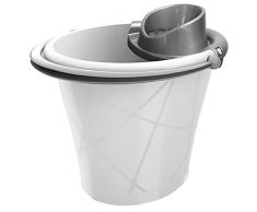 KIS Secchio ovale con strizzatore, in plastica, colore: bianco/argento, 35 x 39 x 36 cm