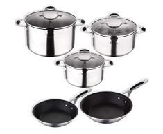 MasterPro PK1684 - Set 2 padelle Ã16/Ã20 + 3 pezzi + 3 coperchi in vetro/pentole e pentole Gravity-acciaio inox, adatte per induzione, alluminio pressato