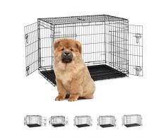 Relaxdays Gabbia per Cani, per Casa, Ufficio, Auto, Trasportino, Pieghevole, in Acciaio con Vaschetta, 79x108x72 cm,Nera, ABS, Nero, 1 pz