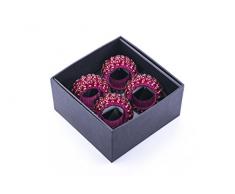LegendArte LH-025 Allacciatovaglioli Anelli Portatovaglioli Gioiello, Metallo/Vetro/Rayon/PVC, Fuxia, 19x8x7 cm, 4 unitÃ