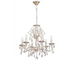 Antico lampadario a 6Â bracci, metallo bianco opaco con candele di colore oro, altezza di 96Â cm, gocce di cristallo trasparente, diametro di 56Â cm, luce intensa e diretta per soggiorno, camera da letto, ristorante, corridoio, 6Â x 60 W E14