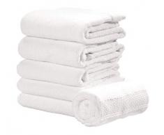 iDesign Spa Bagno con Fascia Intrecciato, Kit Piccoli Cotone 100%, Set da 6 Asciugamani Viso e Corpo con Nastro per Appendere, Bianco, 71,1 cm x 40,6 cm x 0,3 cm, 6 unitÃ 