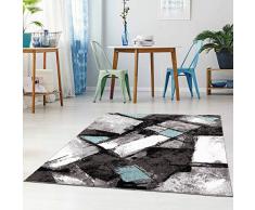 Tappeto a pelo piatto moderno mélange look etnico, Polipropilene polipropilene., Blu, 120/160 cm