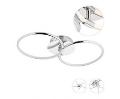 Relaxdays Bianco Plafoniera a LED con Anelli, Luce Calda, 3000 K, Applique, Soffitto & Parete, Moderno, Metallo, Argento 20 W, 1