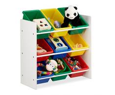 Relaxdays Scaffale per Bambini con Box Porta-Giochi, Contenitori Colorati per Giocattoli, Legno MDF, Multicolore, 68x65x31 cm