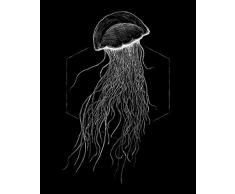 Komar - Quadro da Parete Jellyfish Black, per Soggiorno, Camera da Letto, Decorazione, Stampa Senza Cornice, Disponibile in 3 Misure, Bianco, Nero, P078D-40x50