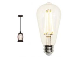 63617 Apparecchio di illuminazione a sospensione a luce singola da interno, finitura in bronzo lucidato a olio con accenti in legno rustico e vetro a bolle trasparente