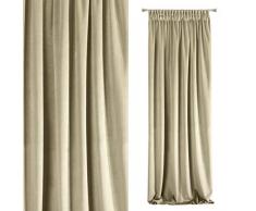Eurofirany Tenda Velvet Beige Velluto 1 Pezzo Morbido Nastro Arricciato, Elegante, di Alta qualità , Glamour per Camera da Letto, Soggiorno, Salotto, Tessuto, 140x270cm