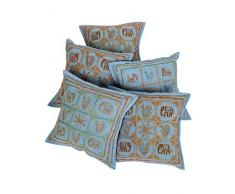 RAJRANG CCS08007, Set di 5 federe per Cuscino in Cotone, Ricamate, 40 x 40 cm, Blu (Blau)