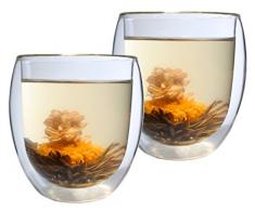 Feelino Tazza Vetro da Tè con 1 Tè, Tazza Trasparente 400ml, Set da 2 Tazze Vetro Doppia Parete per Tè Lavabili in Lavastoviglie, Effetto Fluttuante, Tazze da Tè, Bicchieri Doppio Vetro Isolanti