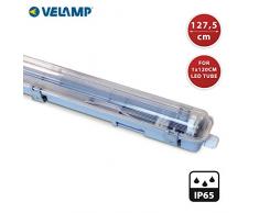 VELAMP Vuota NEPF136 Esterno Impermeabile IP65 per 1 Tubo LED. Plafoniera da Giardino. Pre Cablata. Montaggio Semplice. Lunghezza 127,5cm, Grigio