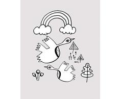 Komar - Quadro da Parete Scribble Birdy, per Soggiorno, Camera da Letto, Decorazione, Stampa Artistica, Disponibile in 3 Misure, Nero, Bianco, P104C-40x50