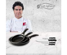 San Ignacio PK1449 SIP - Set di 3 padelle + 4 coltelli, in alluminio pressato