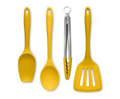 Zeal JSET40M - Pinze da cucina antiaderenti in silicone, spatola e cucchiaio, 4 pezzi, colore: senape