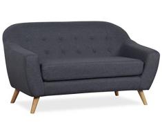 Lo+DeModa Coushto Divano a 2 Piazze A Due Posti, Gommapiuma D28/Lino/Legno/Poliestere, Grigio Scuro, 149 x 83 x 29 cm