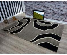 Serdim Rugs Ltd, Tappeto Moderno Morbido Intagliato a Mano, Design Astratto, 12 mm di Spessore, Idrorepellente e Non stinge, Lavabile (Marrone Chiaro/Nero, 60 x 110 cm)