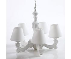 DiKasa Home Lampadario 5 Bracci, Legno, Bianco, 46x46x50 cm