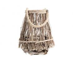 H&H Lanterna in Legno e Vetro, cm22x28, Marrone e Trasparente