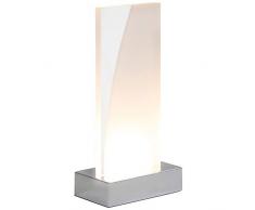 Briloner Leuchten Tavolo, Lampada da Comodino con Interruttore a Filo, Scheda LED Rettangolare in Design Bianco/Trasparente, 3 Watt, 230 Lumen 3 W, Cromato, 100x60x205mm (LxBxH)
