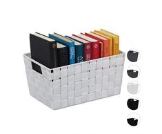 Relaxdays Cestino Portaoggetti, con Manici, Contenitore per Scaffali e Armadi, Plastica, HLP 15,5 x 31 x 20,5 cm, Bianco, PP, Metallo, 1 Pz