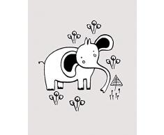 Komar - Quadro da Parete con Elefante Scribble, per Soggiorno, Camera da Letto, Decorazione, Stampa Artistica, Disponibile in 3 Misure, Nero, Bianco, P104D-40x50