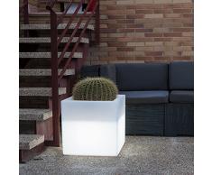Purline Vaso a forma di cubo da 50 cm, colore: bianco, con luce, sottovaso e rotelle L 50 Ne